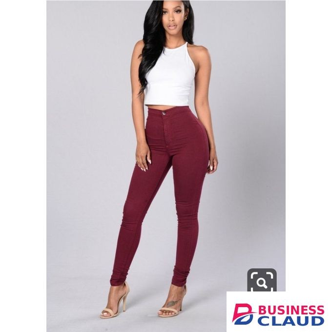 Fashionable Plain Ladies Jeans- Maroon