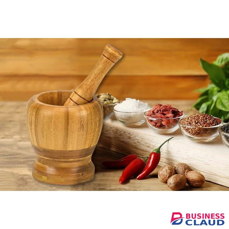 Bamboo Mortar And Pestle Spice Herbs Grinding Bowl