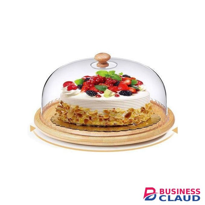 Cake Stand Glass Serving Cake Cover Bamboo Base Display
