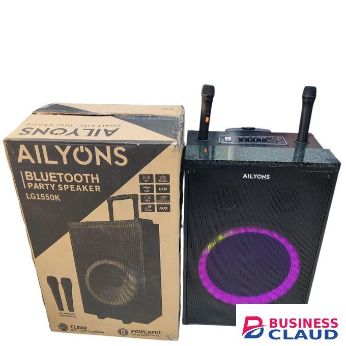 AILYONS 15" inches Extra Powerful Bluetooth Trolley Speaker with 2 Microphones and Lights