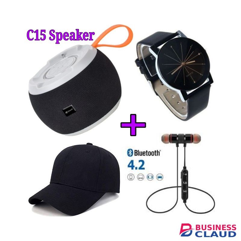 C15 Super BASS Bluetooth Speaker+ BT Earphones +Cap+watch