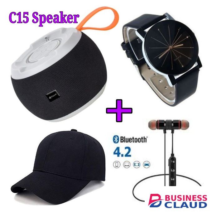 C15 Super BASS Bluetooth Speaker+ BT Earphones +Cap+watch
