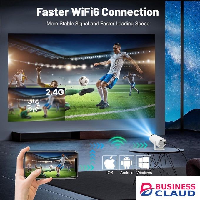 Mini Projector HY300 – 5G WiFi & Bluetooth, 4K 1080P Support – 180° Rotatable – 130" Screen – White