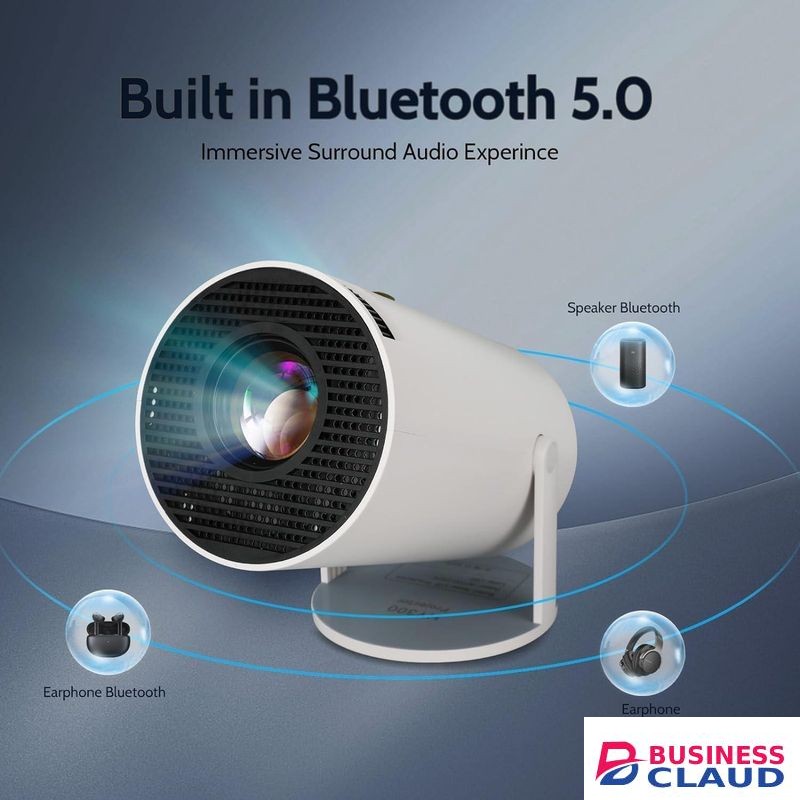 Mini Projector HY300 – 5G WiFi & Bluetooth, 4K 1080P Support – 180° Rotatable – 130" Screen – White