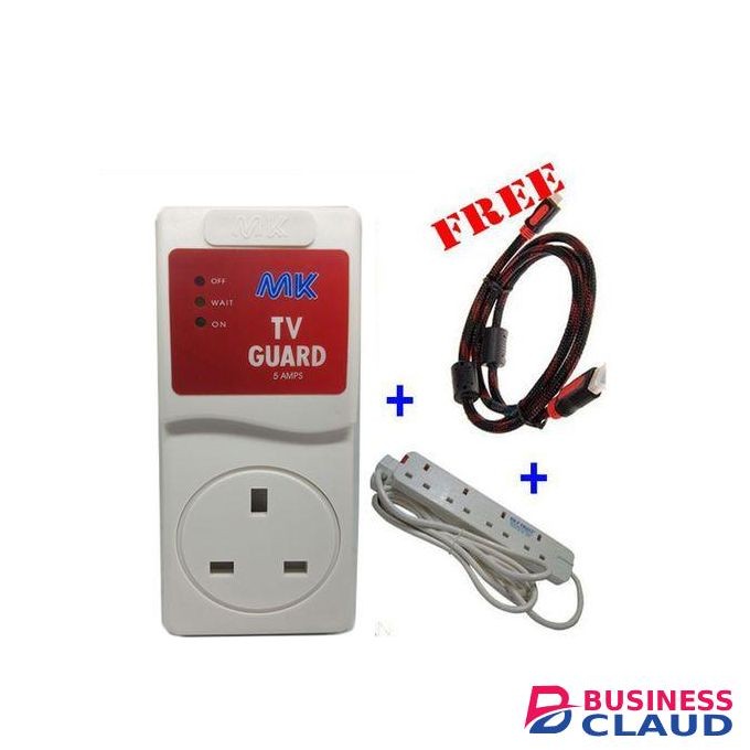 Power King 4 Way Socket Extension + TV Guard + FREE 1.5M HDMI Cable