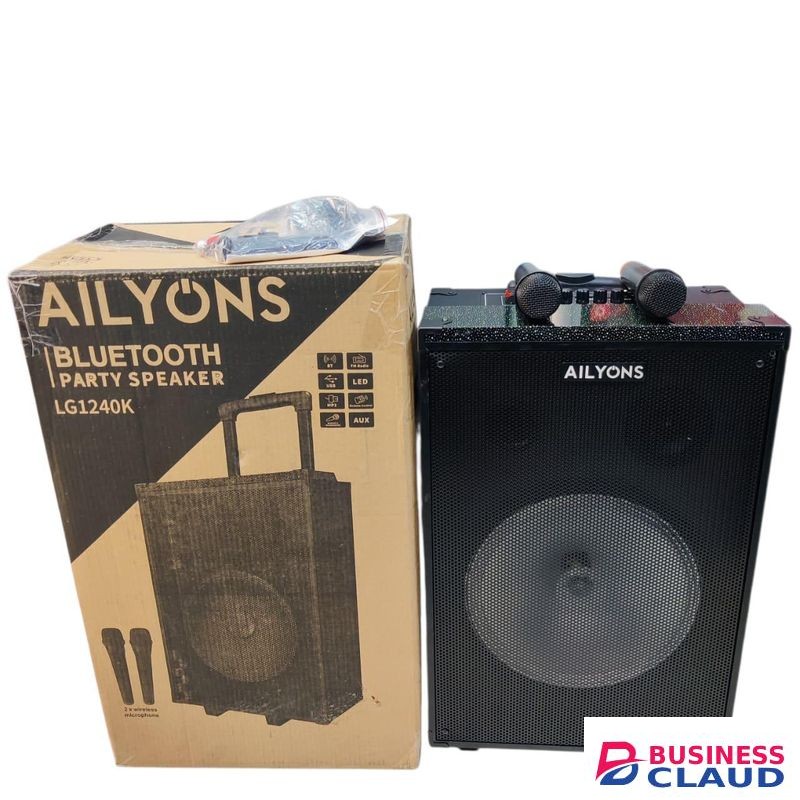 AILYONS 12" Inches Powerful Bluetooth Party Speaker with 2 Microphones / Trolley Portable Speaker