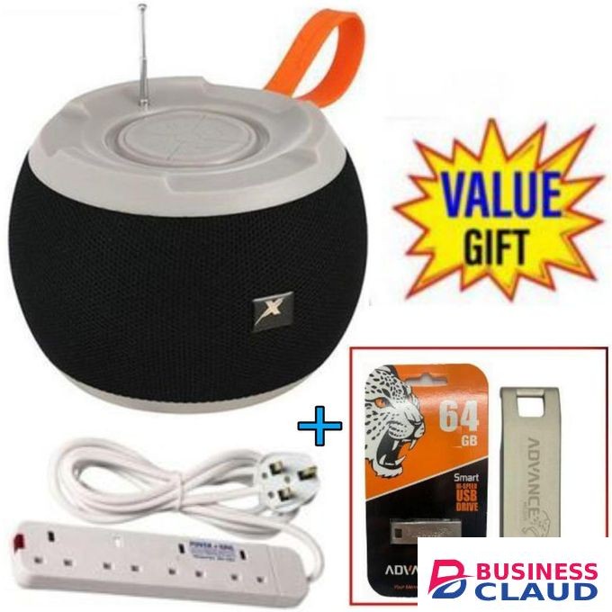 C15 Bass Bluetooth PortableSpeaker with FM /USB + Metallic 64GB Flash Disk+4Way power Extension.