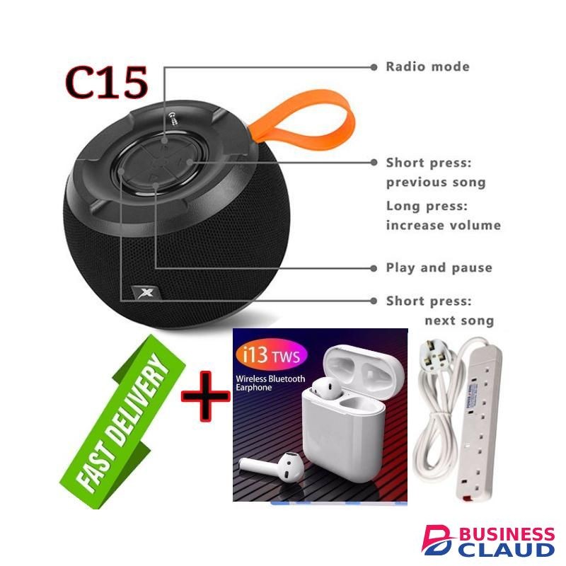 C15 Portable Multi-Speaker Set-Up Super Bass BT Speaker+Earbuds +4Way Extension