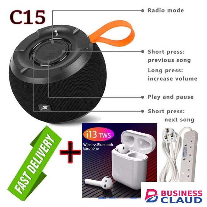 C15 Portable Multi-Speaker Set-Up Super Bass BT Speaker+Earbuds +4Way Extension