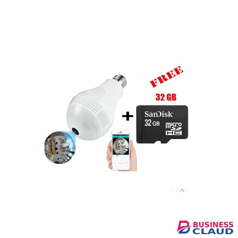 Panorama Nanny Bulb Camera With WIFI + FREE 32GB Memory Card Full HD