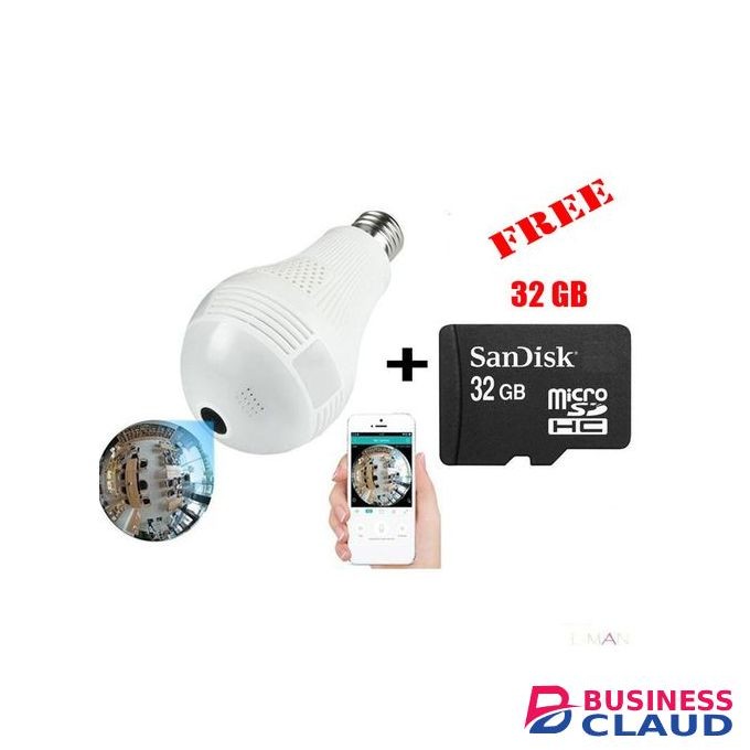 Panorama Nanny Bulb Camera With WIFI + FREE 32GB Memory Card Full HD