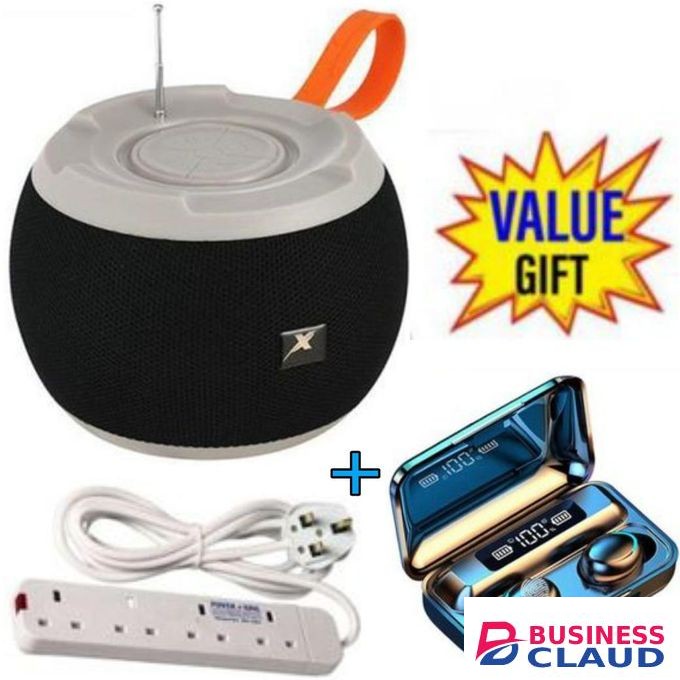 C15 Bass Bluetooth PortableSpeaker with FM /USB +F9 Bluetooth Earbuds +4Way power Extension.