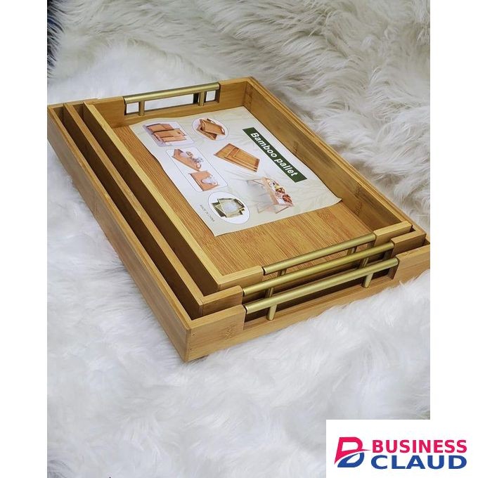 Bamboo Serving Tray Set with Gold Handles