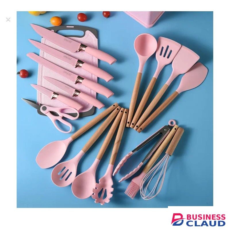 19PCS Utensils set with silicone spoons, Knife set & Chopping Board