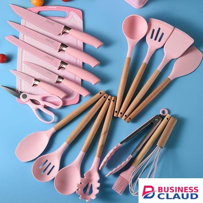 19 pcs Silicone spoons with knives and chopping board