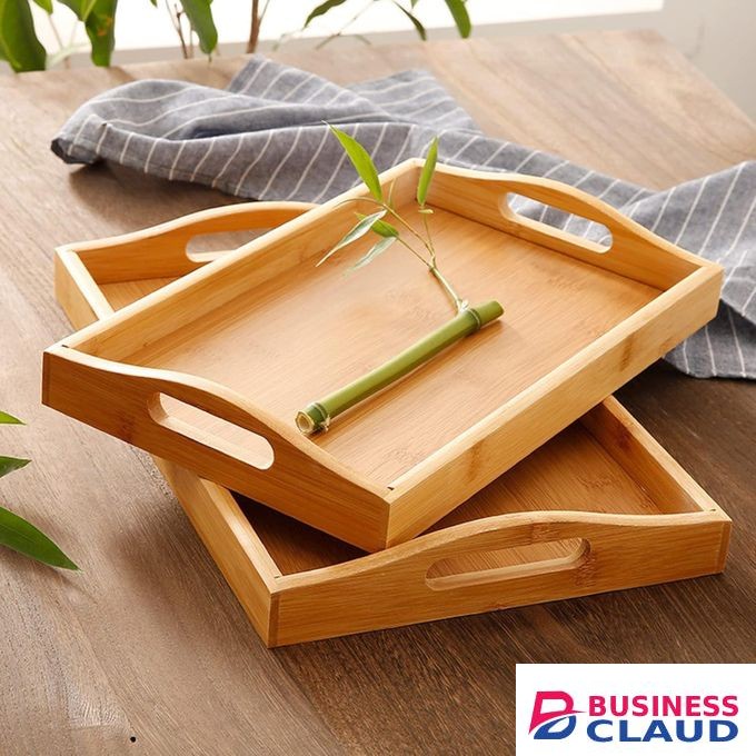 Set of 3 Bamboo Serving Tray with Handles, Rectangular Wooden Tray,Coffee Table Tray for Serving Food, Coffee, Pastries, Snacks, Mini Bars, Chocolate, Dinner Décor