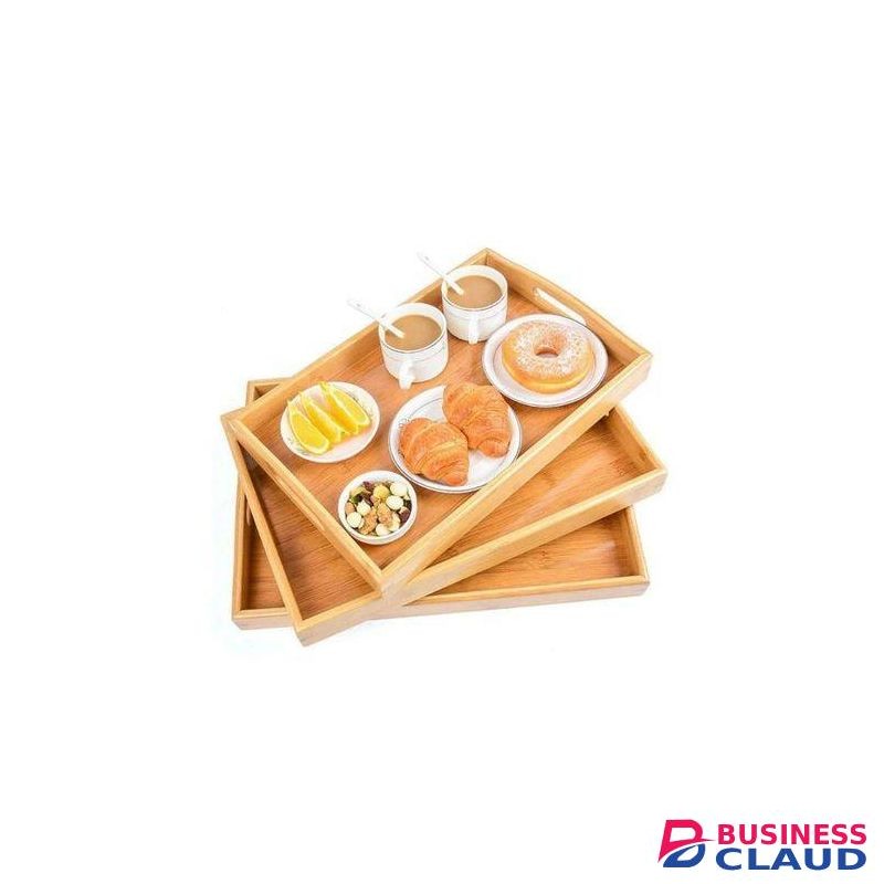 Set of 3 Natural Bamboo Serving Trays with Handles - Nesting Food & Drink Platters for Breakfast, Coffee & Decor,Bamboo Food Platters,Decorative Trays with Handles.