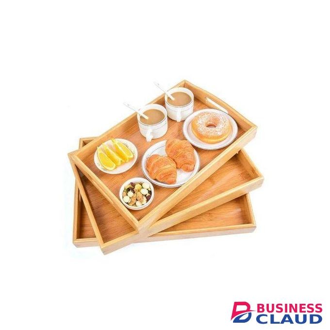 Set of 3 Natural Bamboo Serving Trays with Handles - Nesting Food & Drink Platters for Breakfast, Coffee & Decor,Bamboo Food Platters,Decorative Trays with Handles.