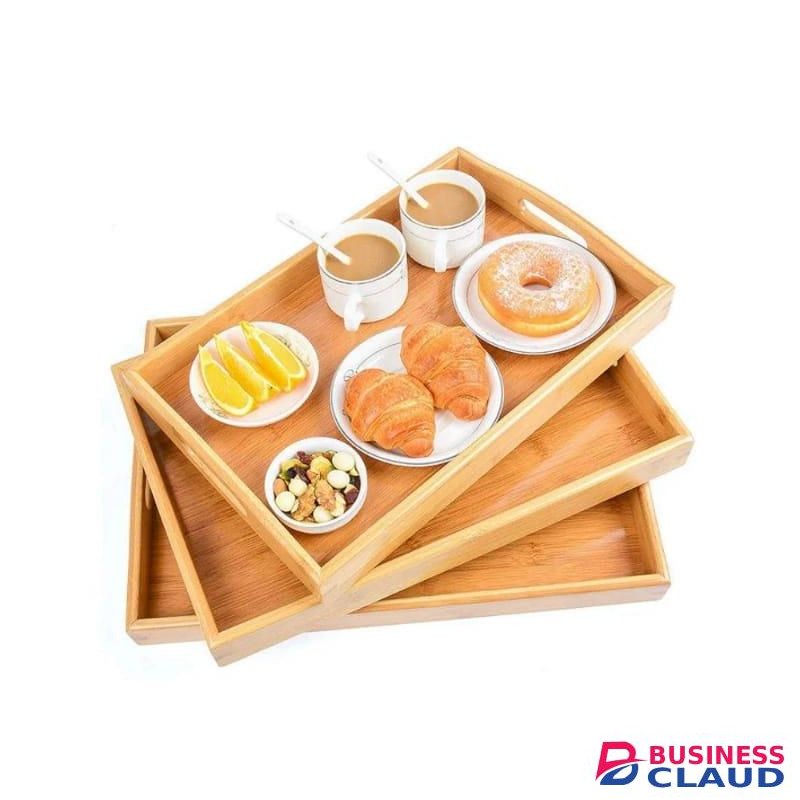 WOODEN Set of 3 Natural Bamboo Serving Trays with Handles - Nesting Food & Drink Platters for Breakfast, Coffee & Decor,Bamboo Food Platters,Decorative Trays with Handles.