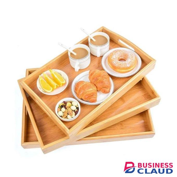 WOODEN Set of 3 Natural Bamboo Serving Trays with Handles - Nesting Food & Drink Platters for Breakfast, Coffee & Decor,Bamboo Food Platters,Decorative Trays with Handles.