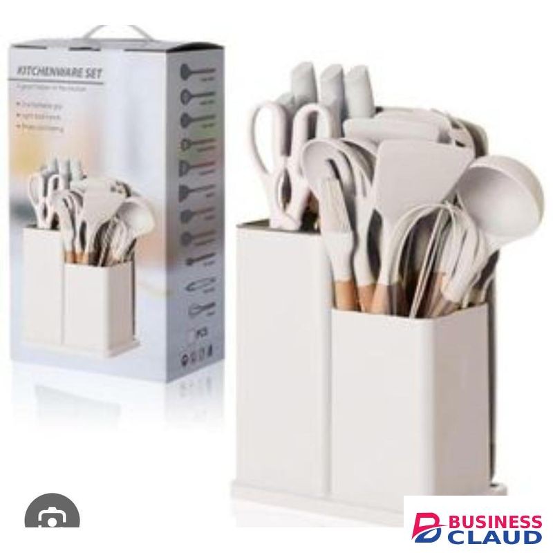 19-Piece Heat Resistant Silicone Cooking Utensil Set with Knives and Cutting Board