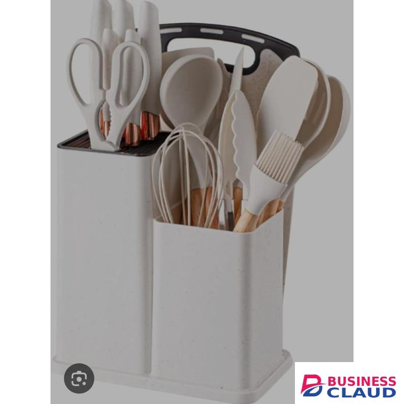 19-Piece Heat Resistant Silicone Cooking Utensil Set with Knives and Cutting Board