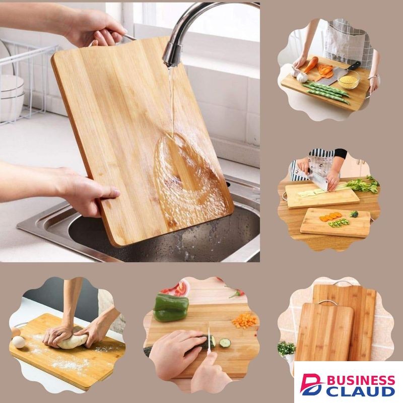 Double-Sided Bamboo Chopping Board – Thick Solid Wood, Brown, 38x28cm