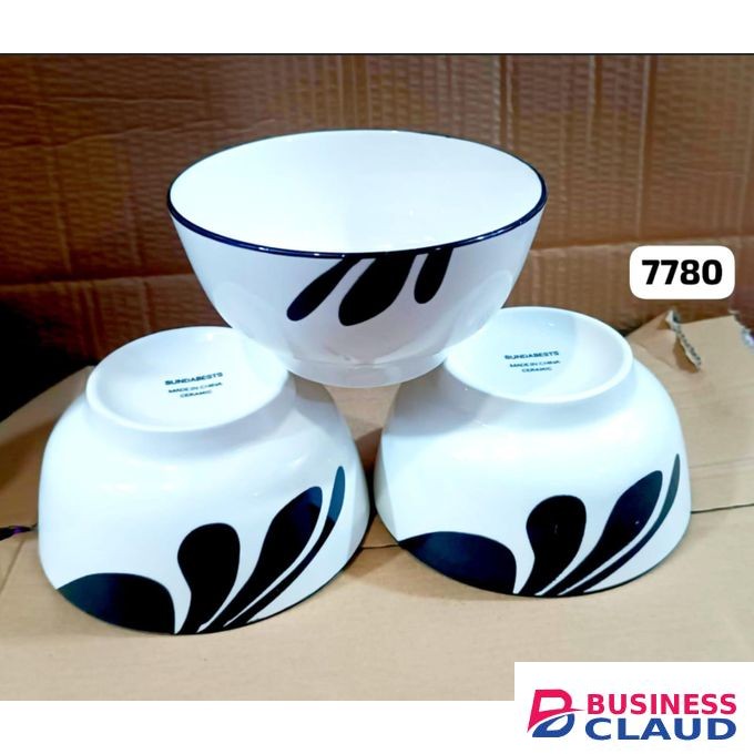 Set of 3 White Ceramic Soup Bowls 6 inches