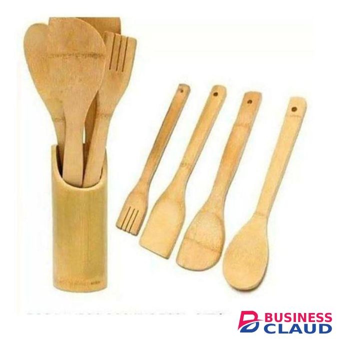 Bamboo Wooden Mwiko Set Cooking Stick Spatula Bamboo Cooking Spoons + Holder