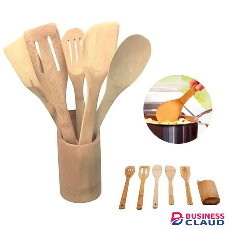 Bamboo Wooden Mwiko Set Cooking Stick Spatula Bamboo Cooking Spoons + Holder