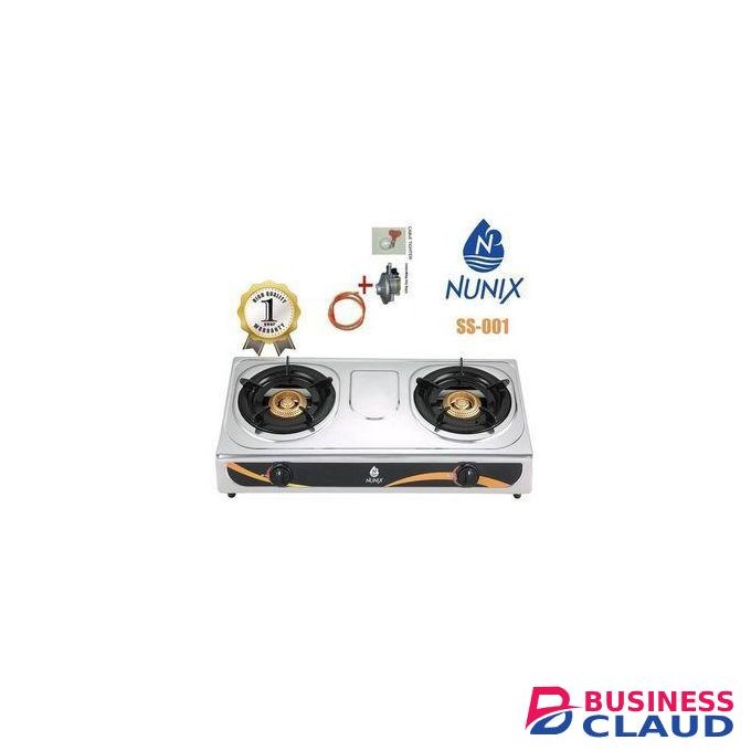 Nunix Stainless Steel Double Burners +Cable + Regulator/ Tightener