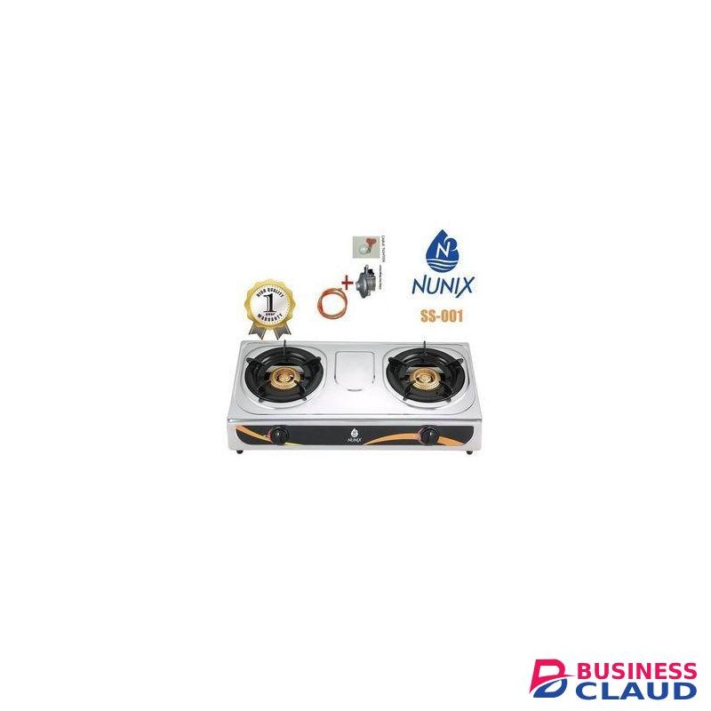 Nunix Stainless Steel Double Burners +Cable + Regulator/ Tightener