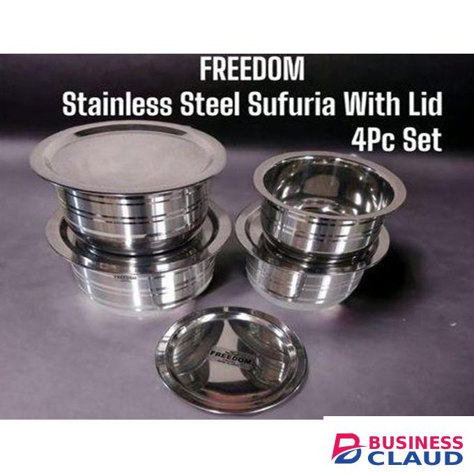Freedom 4Pcs Set Of Heavy duty Stainless Aluminum Sufuria WITH Lids 15ltrs,17lts,19ltrs and 21Ltrs