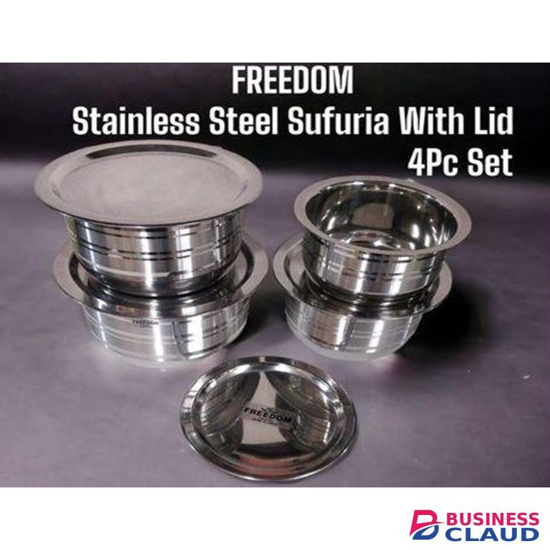 Freedom 4Pcs Set Of Heavy duty Stainless Aluminum Sufuria WITH Lids 15ltrs,17lts,19ltrs and 21Ltrs