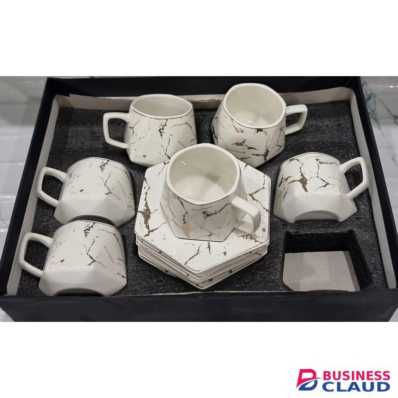 12-Piece Ceramic Cups & Saucers Set with Gift Bag