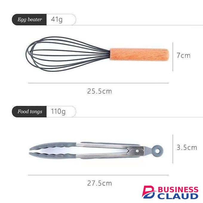 19-pieces Kitchenware Set Of Silica Gel Kitchen Utensil Set With Wooden Handle And Cuttings Board Storage Bucket Kitchen Gadget