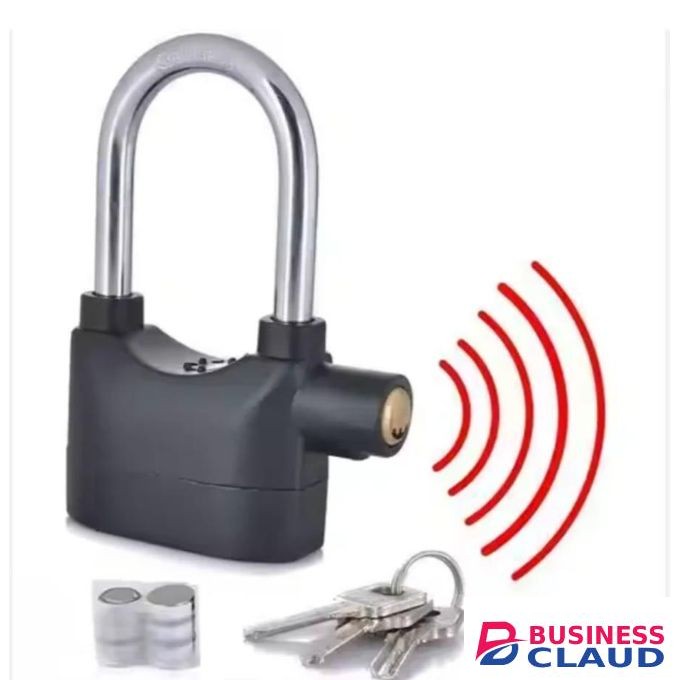 Stainless Steel Black Alarm Padlock with 3 Keys – Waterproof Security Lock with Motion & Shock Sensor Alarm