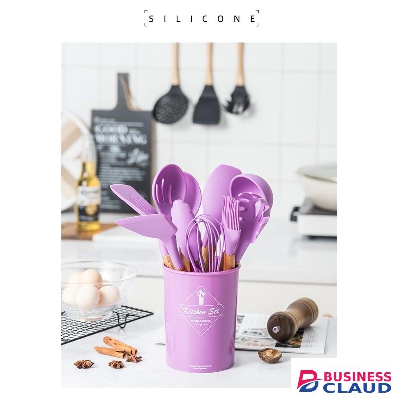 12pcs silicon spoon set with wooden handle