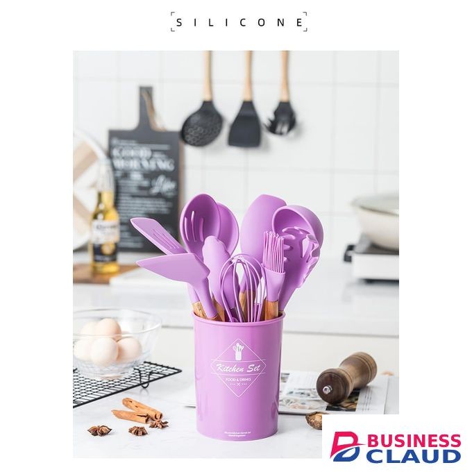 12pcs silicon spoon set with wooden handle