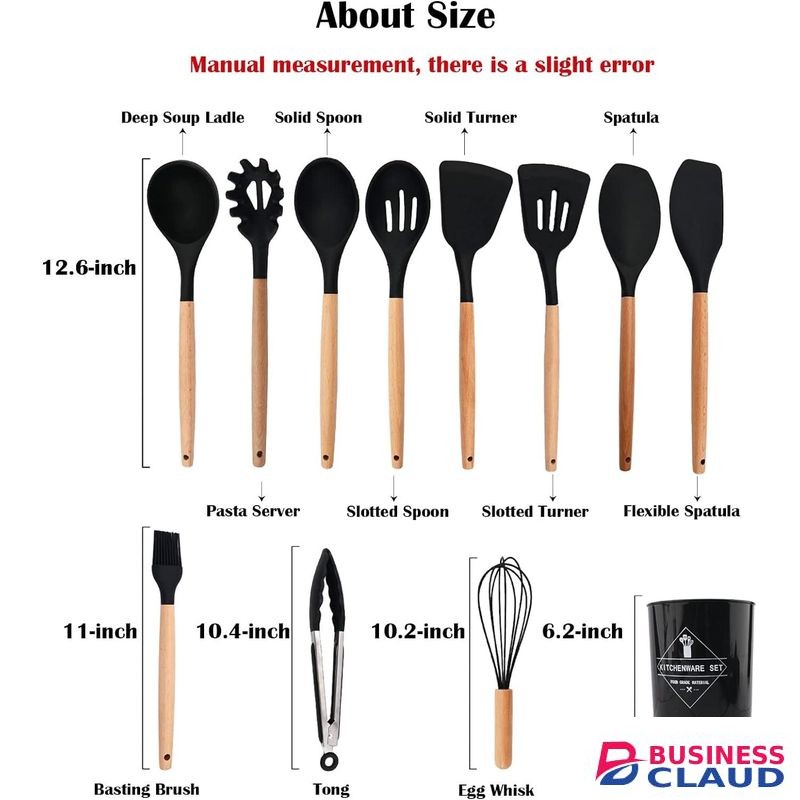 12PCS Nonstick Silicone Spoons Set With Wooden Handle