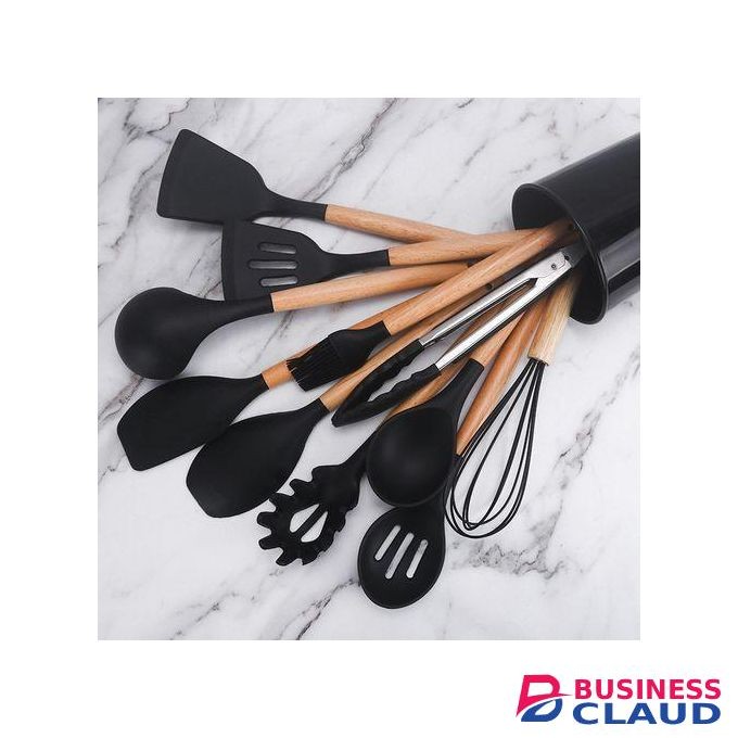 12PCS Nonstick Silicone Spoons Set With Wooden Handle