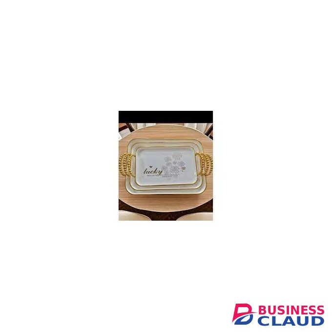 Set of 3 Clear Acrylic Serving Trays with Gold Handles – Elegant & Durable Multipurpose Trays