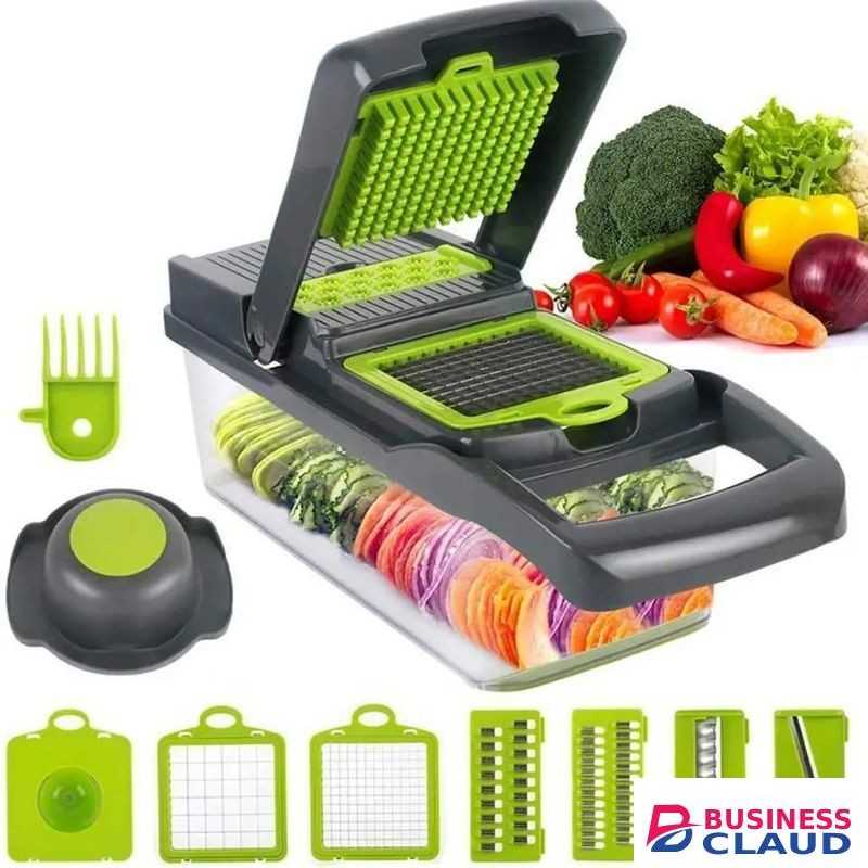 16-Piece Multifunction Vegetable Cutter & Slicer Set – Kitchen Food Prep Tool with Safety Holder