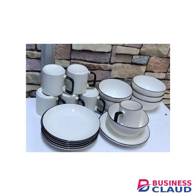 18-Piece Japanese Ceramic Dinner Set – 6 Bowls, 6 Cups & 6 Side Plates – Elegant & Durable Tableware
