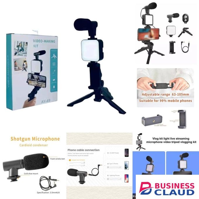 AY-49 Video Making Kit – Smartphone Tripod with Microphone, LED Light & Bluetooth Remote for TikTok & YouTube