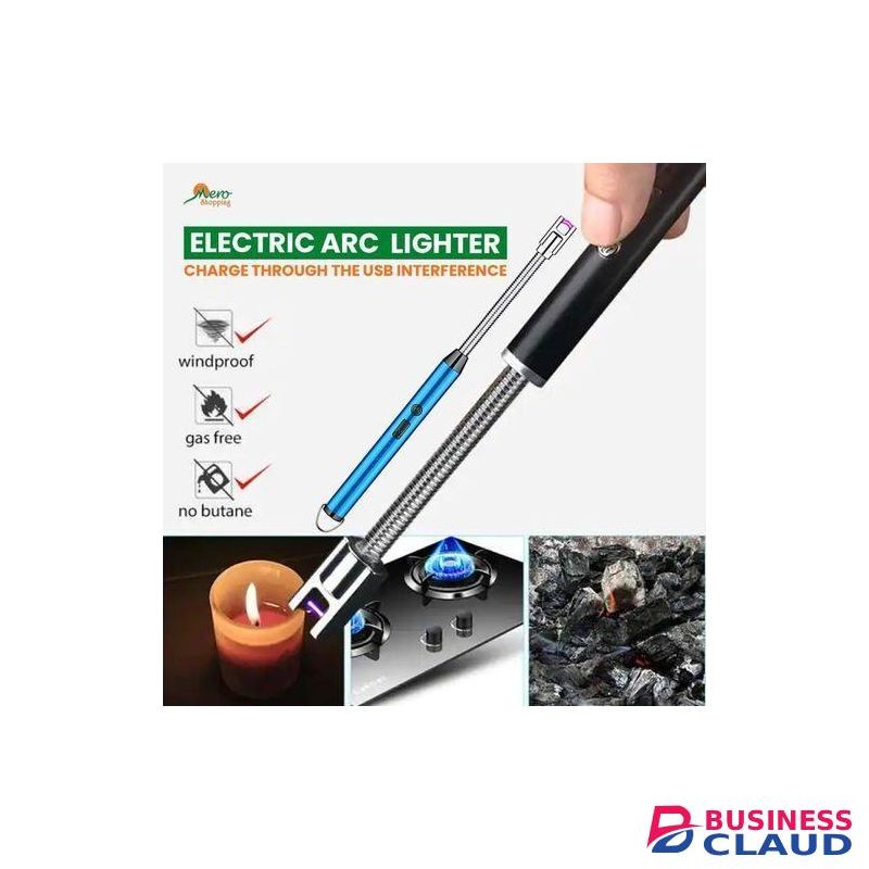 Rechargeable USB Electric Lighter with LED Battery Display – Windproof Flameless Long Neck