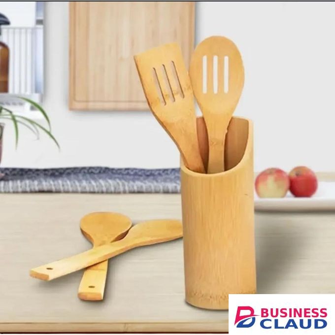 4-Piece Bamboo Cooking Utensil Set with Holder