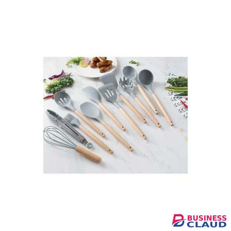 12pc Silicone Non Stick Cooking Spoon Set grey