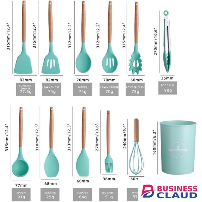 12-Piece Premium Silicone Cooking Utensils Set with Wooden Handles - Heat-Resistant Non-Stick Kitchen Tools with Storage Bucket Holder - BPA-Free Cookware Set