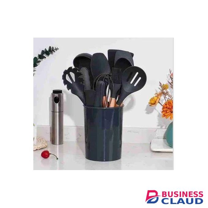 12-Piece Professional Non-Stick Silicone Kitchen Utensil Set with Wooden Handles